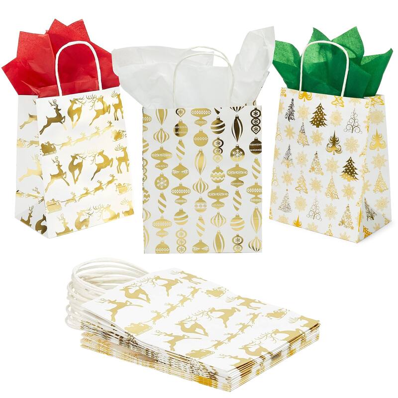 Blue Panda 15x Christmas Gift Bags with Tissue Paper Medium with Handle for Party 8x10x4.7"
