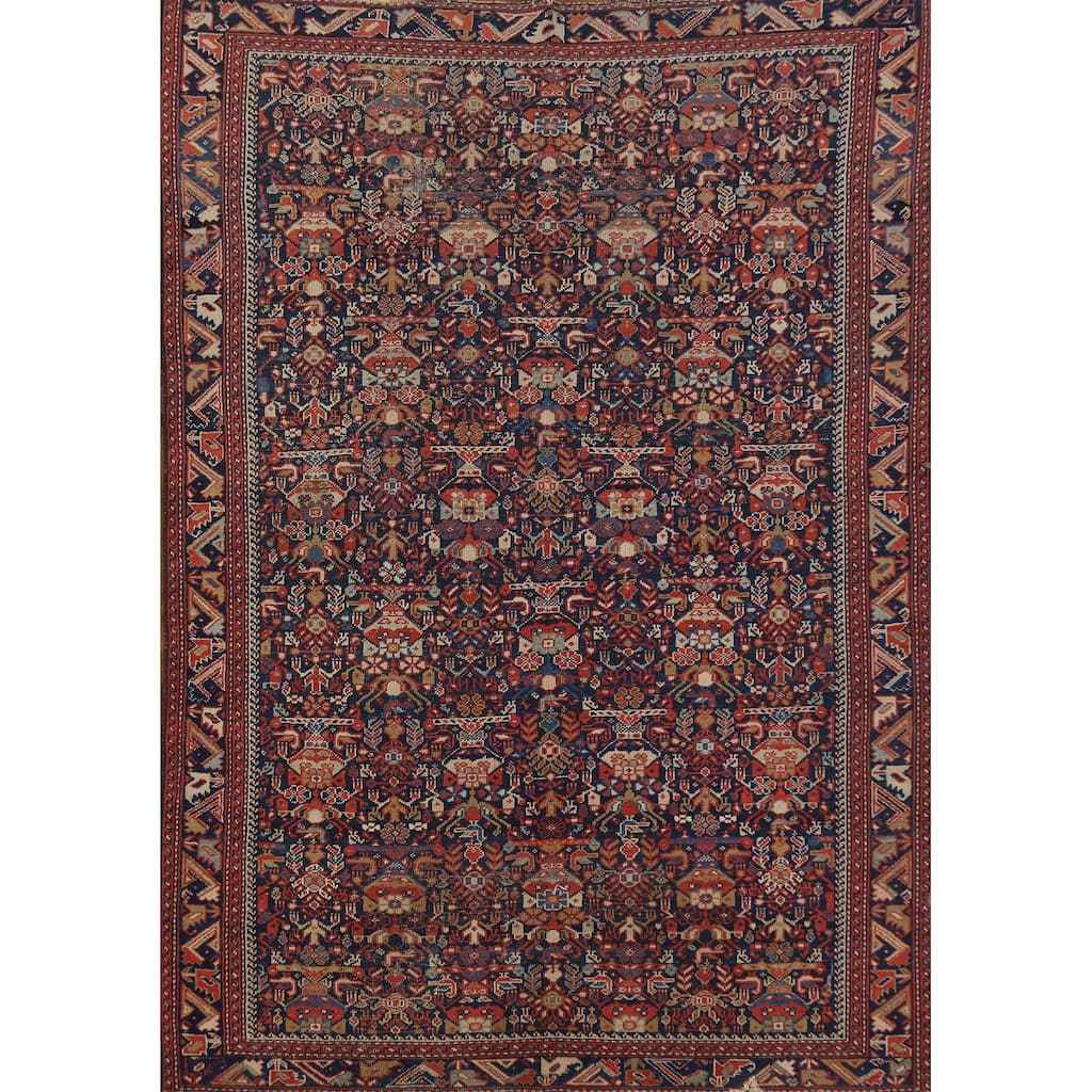 Hand Knotted Oriental 100% Wool Carpet Traditional All-Over Navy Blue & Blues Malayer Area Rug - 6' 0'' X 4' 5''
