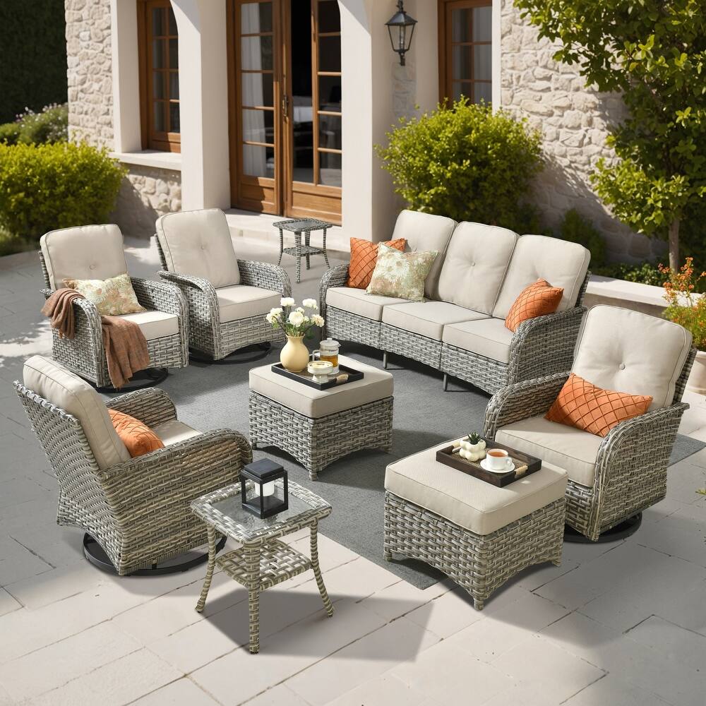 OVIOS 9-piece Patio Wicker Conversation Furniture Set