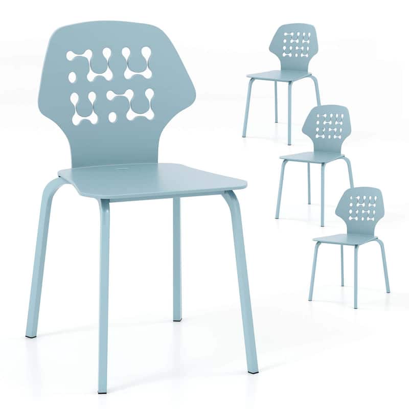Costway Metal Dining Chair Set of 4 Armless Kitchen Hollowed Backrest - See Details