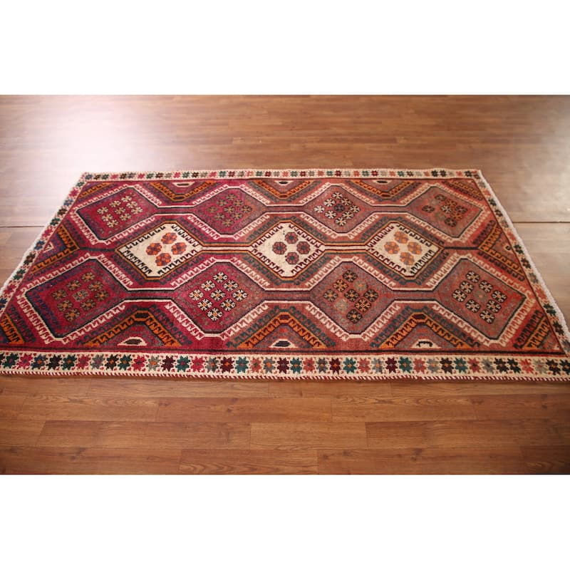 Geometric Bakhtiari Persian Vintage Area Rug Hand-knotted Wool Carpet - 4'2"x 7'3"