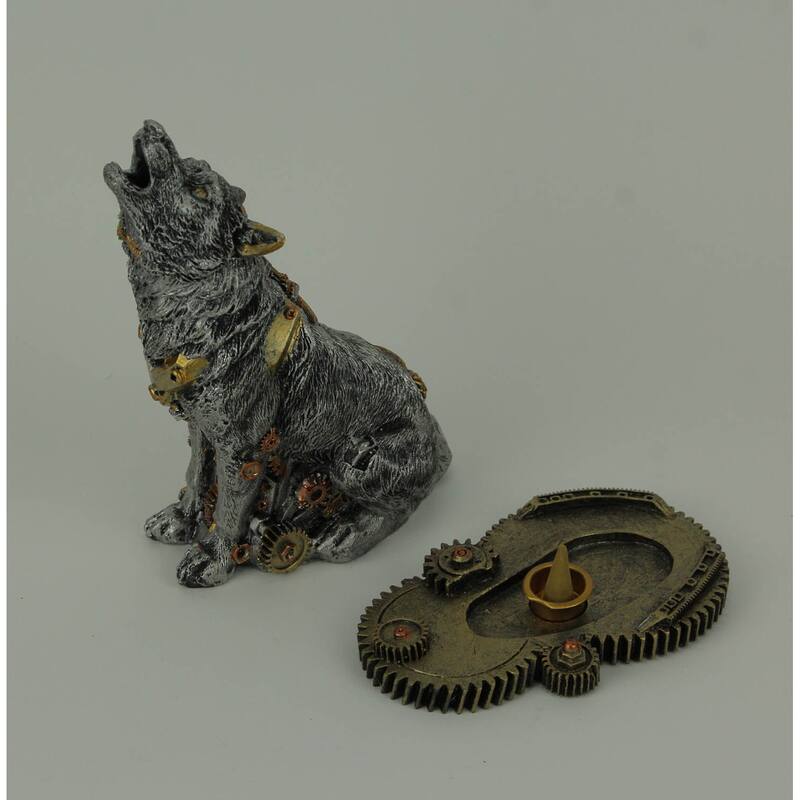 Mechanical Steampunk Howling Wolf Cyborg Dog Resin Statue 7.5 Inch - 7.5 X 5.5 X 3.5 inches