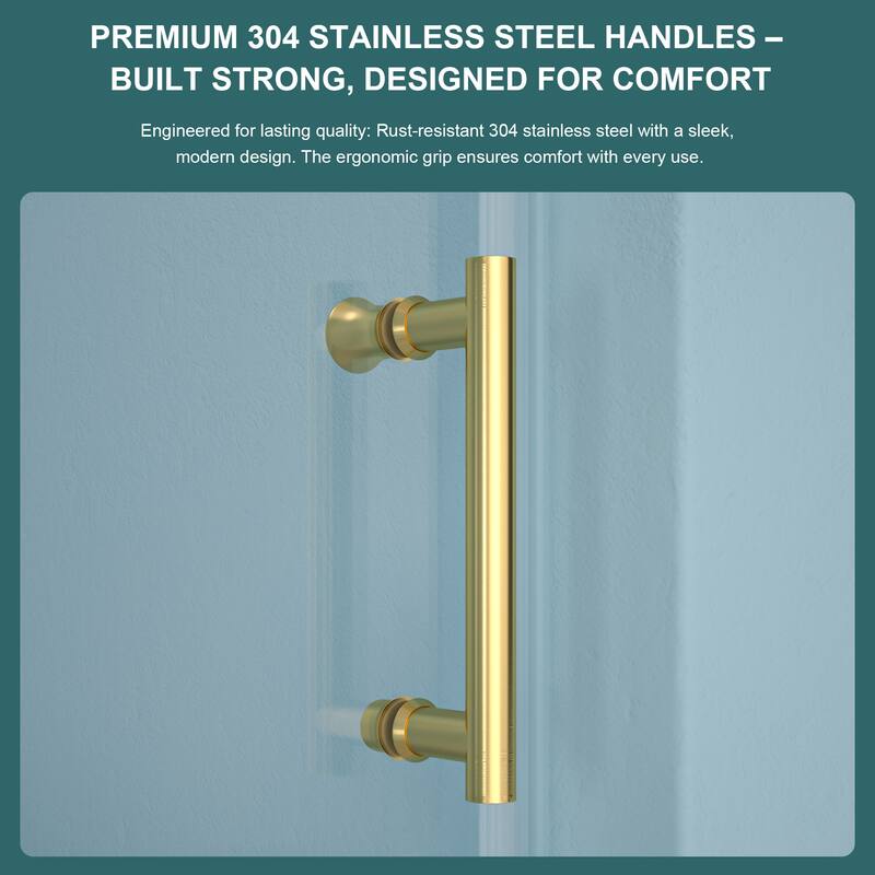 48"W x 76"H Gold Stainless Steel Single-Slide Shower Door with 8mm Tempered Glass – Reversible Left or Right Installation