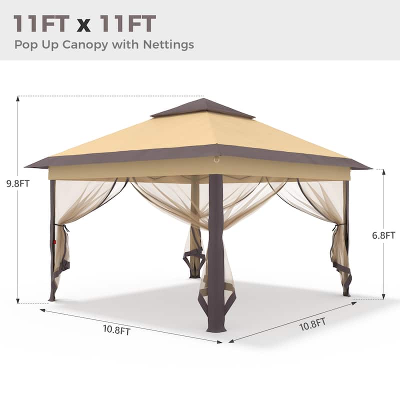 Ainfox 11x11ft Gazebo Outdoor Pop up Canopy with Mosquito Net and Carry Bag