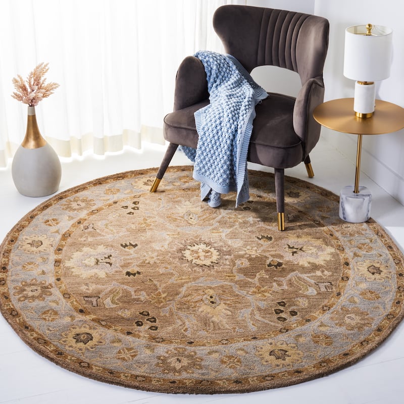 SAFAVIEH, Handmade Anatolia Patricie Traditional Oriental Hand-spun Wool Rug - 6' Round - Tan/Ivory