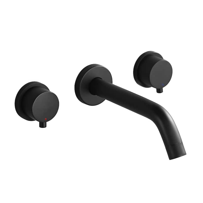 2-Handle Wall Mount Bathroom Faucet in Matte Black - Faucet Height: 4.1"