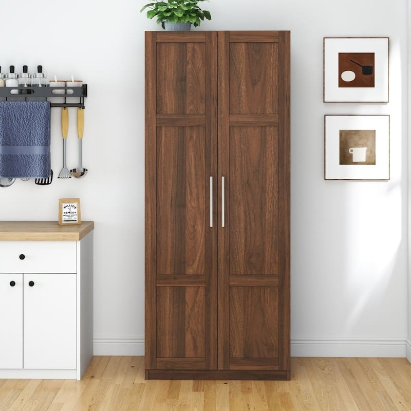 Freestanding Tall Kitchen Pantry Storage Cabinet with 2 Doors & 3 Shelves - Walnut