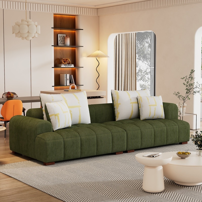 Corduroy Fabric Comfy Sofa with Rubber Wood Legs - Green