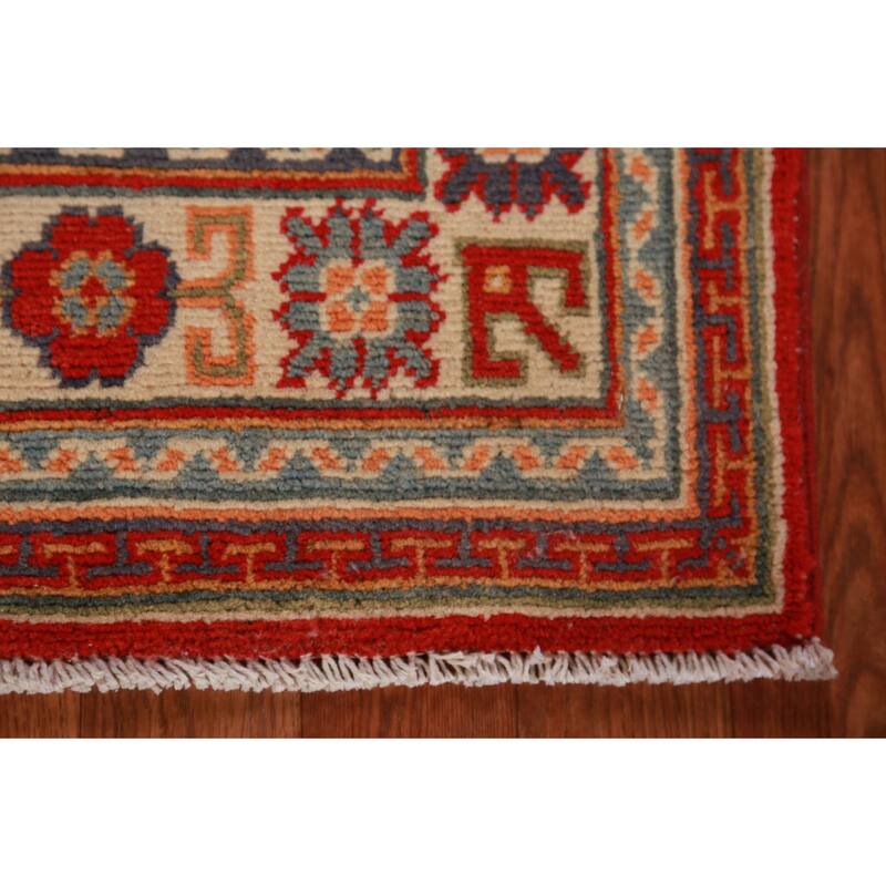 Geometric Kazak Foyer Rug Hand-Knotted Traditional Wool Carpet - 2'7"x 4'5"