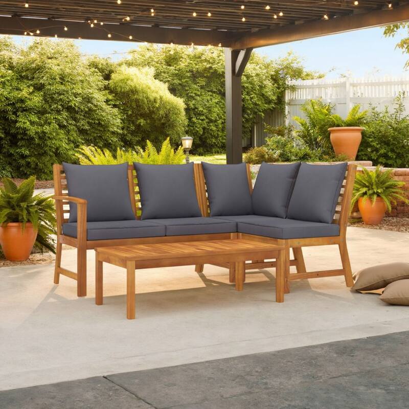 Roma 4pc Patio Sofa Set with Coffee Table, Gray Cushions, Acacia Wood
