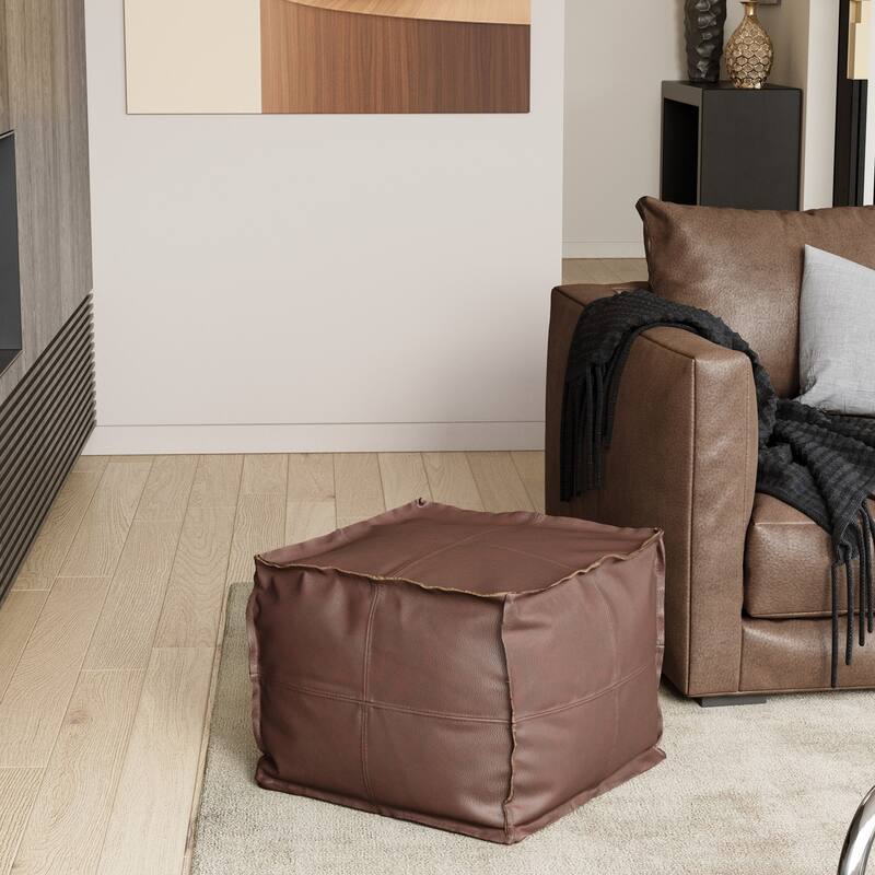 CO-Z 18'' Boho Genuine Leather Pouf Square
