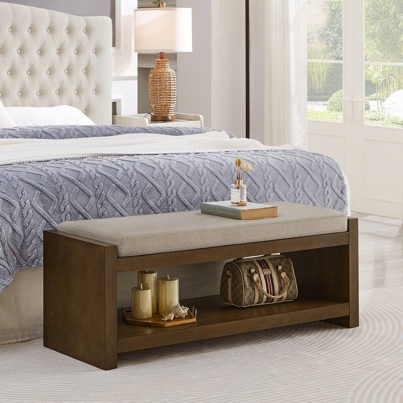 40/47 Inch Storage Bench End Bed Bench with Shoe Rack - Linen - 47 Inch