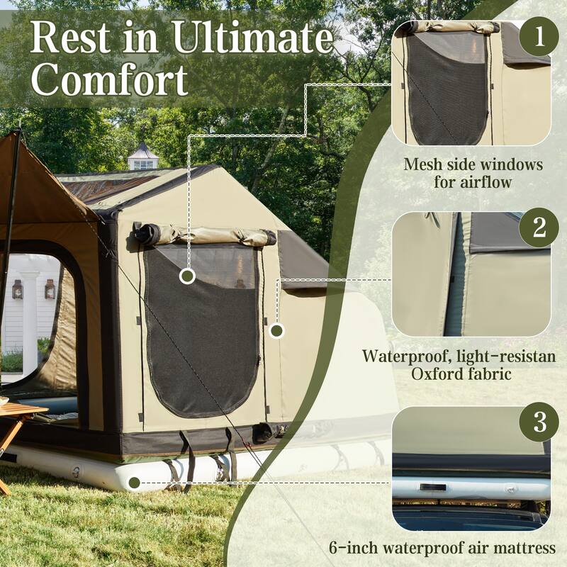 Erommy Inflatable Camping Tent, Glamping Tents 4 Season Waterproof Windproof Cotton Tent with Stove Jack & Mesh Windows & Pump