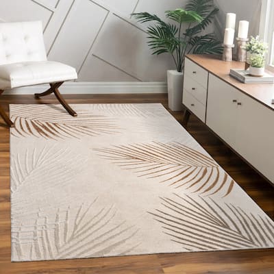 Elegant Area Rug with Textured Palm Leaf Design