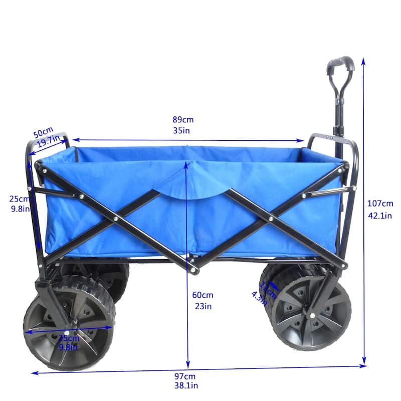 Folding Wagon Garden Shopping Beach Cart,High quality and durable (Blue)