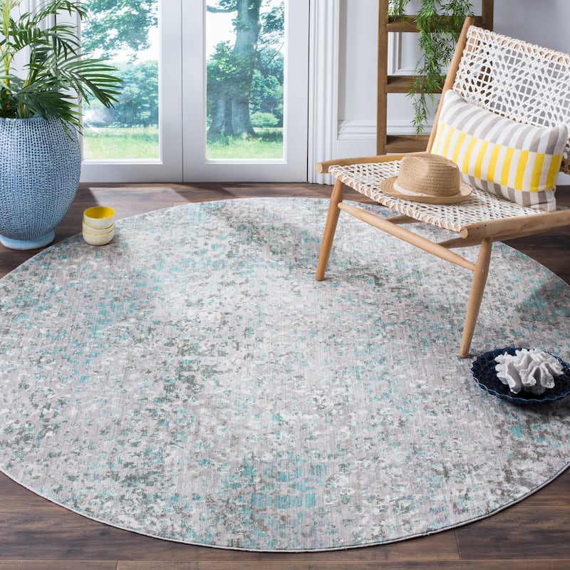 SAFAVIEH Mystique Gaynell Oriental Polyester Rug - 6'7" Round - Grey/Light Blue
