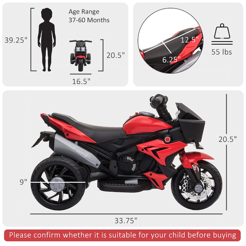 Red Electric Motorcycle for Kids with Front Lights, Motorized Vehicle Toy with Padded Seat, Ride on Electric Car for Lawn