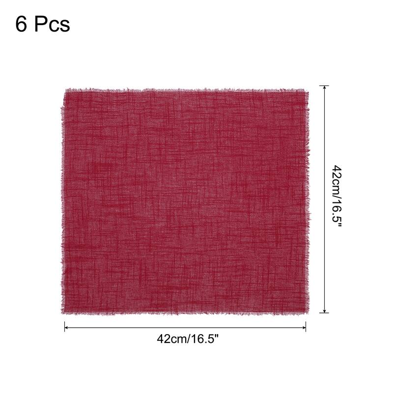 6pcs Cloth Napkins 16.5x16.5 Inches Cotton Linen Napkins with Fringe - Wine Red