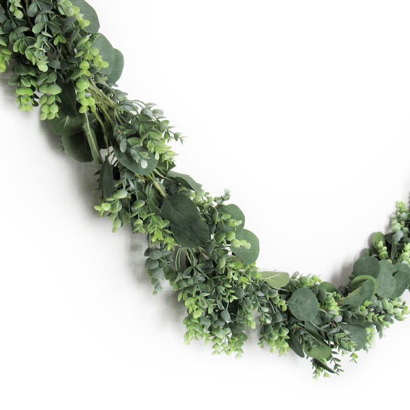 6ft Deluxe Frosted Green Artificial Mixed Spiral Eucalyptus Silver Dollar Leaf Vine Hanging Plant Greenery Foliage Garland