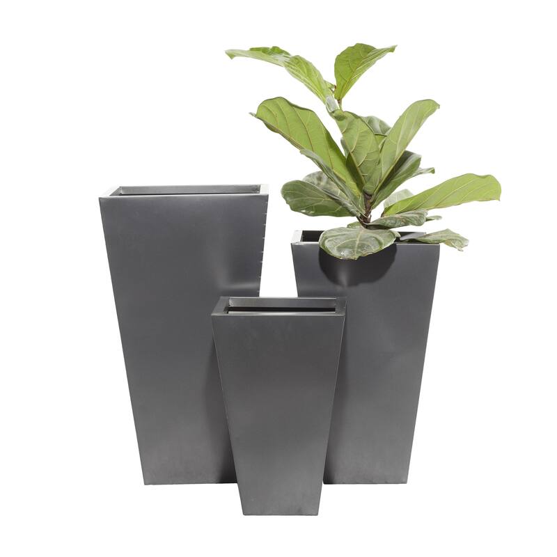 Metal Geometric Light Weight Minimalistic Indoor Outdoor Planter - Set of 3 Dark Gray or Gray - Roche River Decor - Dark Gray - 17", 21", 25"H