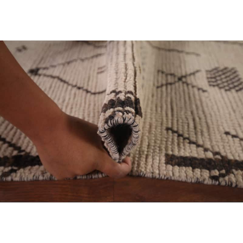 Ivory Moroccan Area Rug Handmade Abstract Wool Carpet - 6'11"x 10'4"