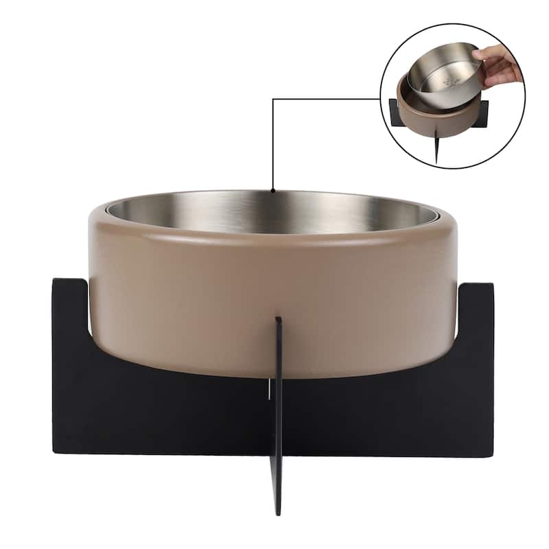 Intersecta Concrete & Steel Pet Feeder - 16oz with Metal Stand