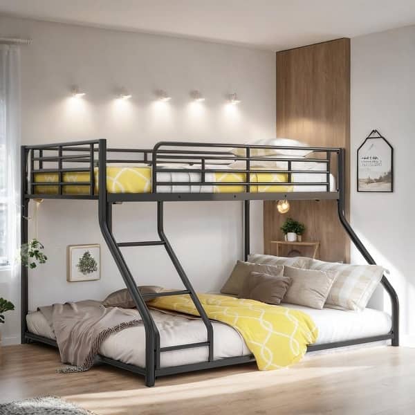 slide 2 of 11, Twin XL over Queen Metal Floor Bunk Bed, Black Black