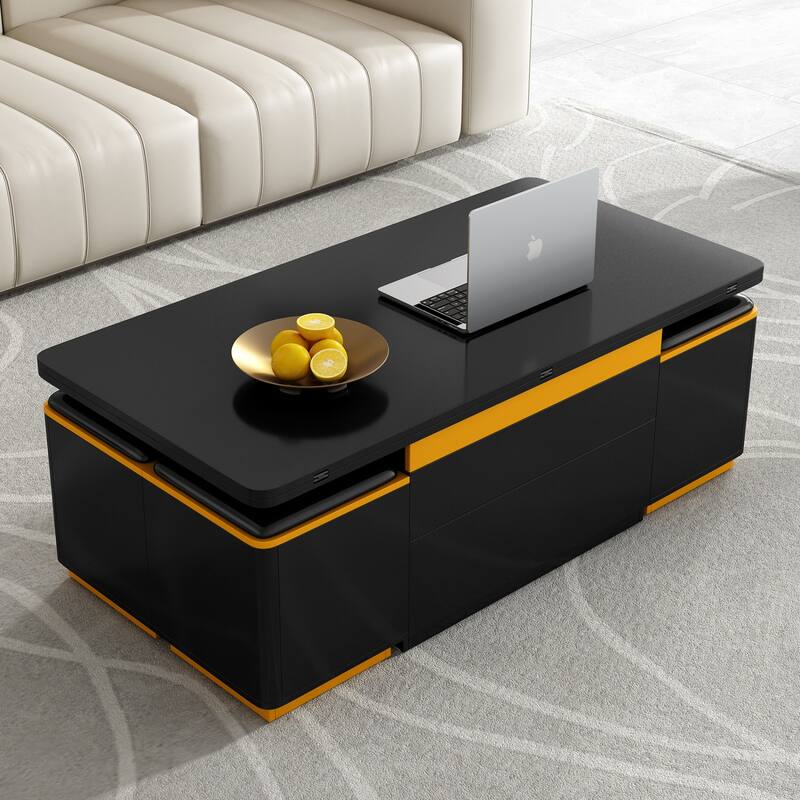 Lift-Top Coffee Table with 4 Storage Stools