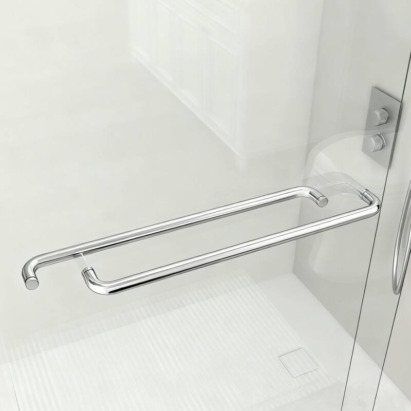 ABRUZZO 56-60" W x 72" H Semi-Frameless Double Sliding Tempered Glass Shower Door with Dual Towel Bars