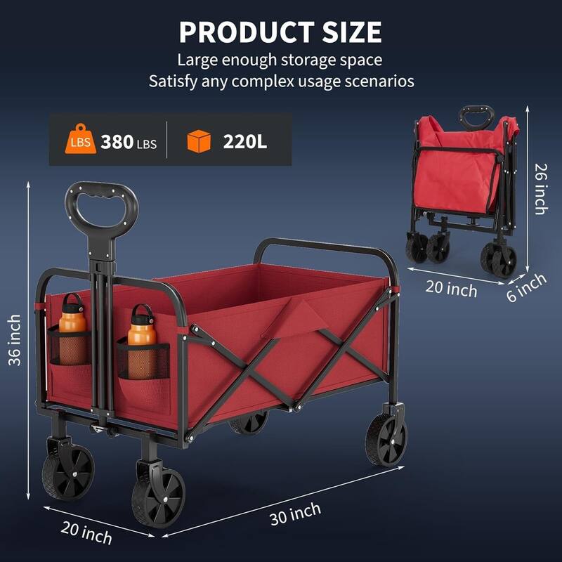 Foldable 380LBS Capacity Utility Heavy Duty Wagon Camping Cart