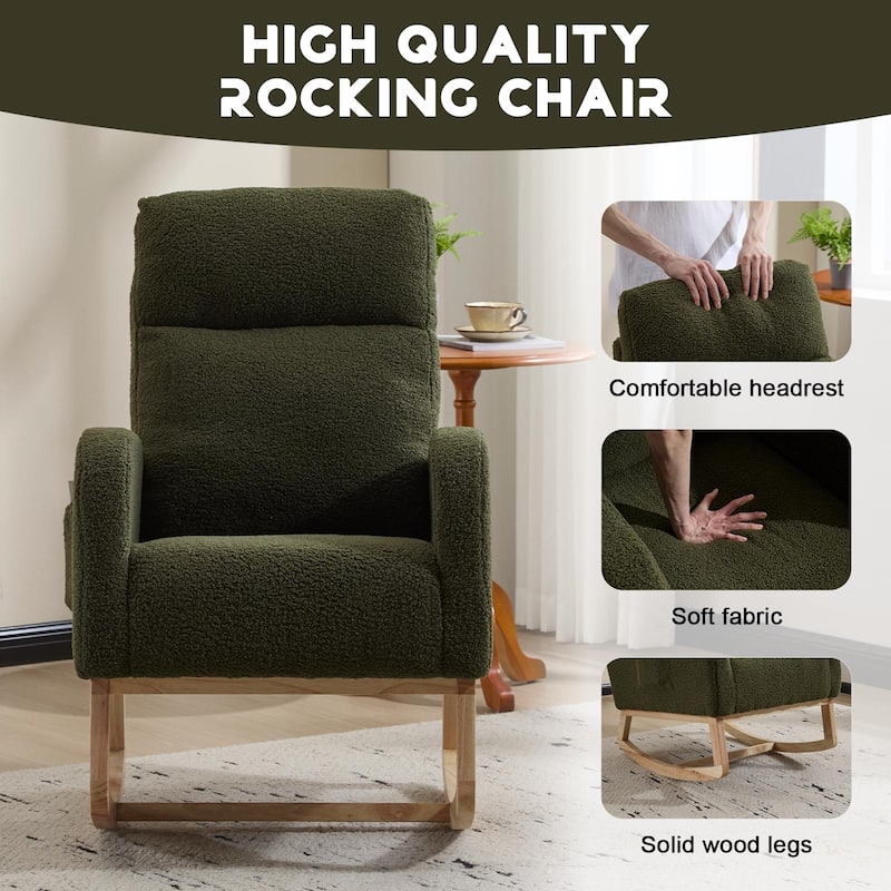 Solid Wood Modern Rocking Chair with High Back and Pocket - 29.5" D x 24.8" W x 40.9" H