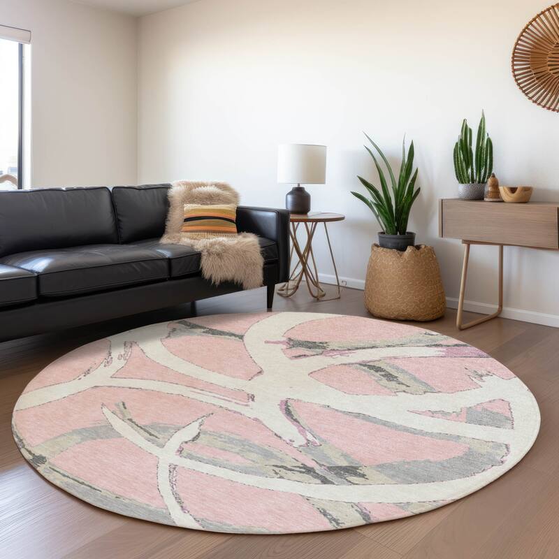 Machine Washable Indoor/ Outdoor Abstract Contemporary Chantille Rug