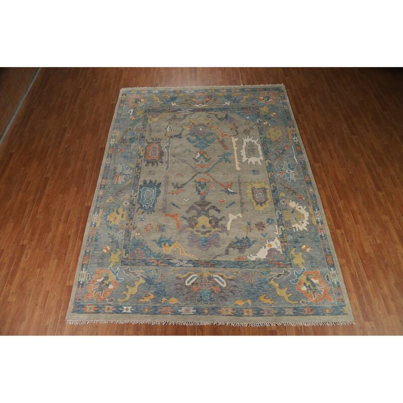 Hand Knotted Oriental 100% Wool Carpet Transitional All-Over Beige & Ivories Oushak Area Rug - 12' 3'' X 9' 1''