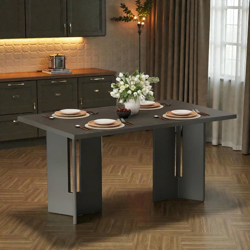 Farmhouse Wood Dining Table, 60" Rectangular Kitchen & Dining Table with Cutout Legs for Dining Room and Living Room