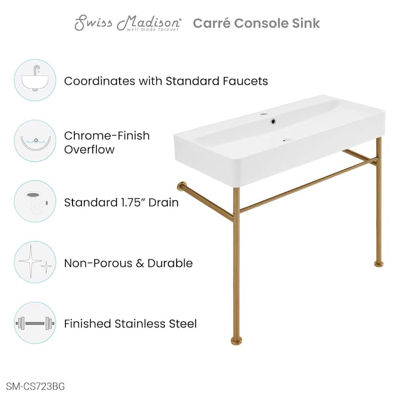 Claire Ceramic Console Sink White Basin Gold Legs