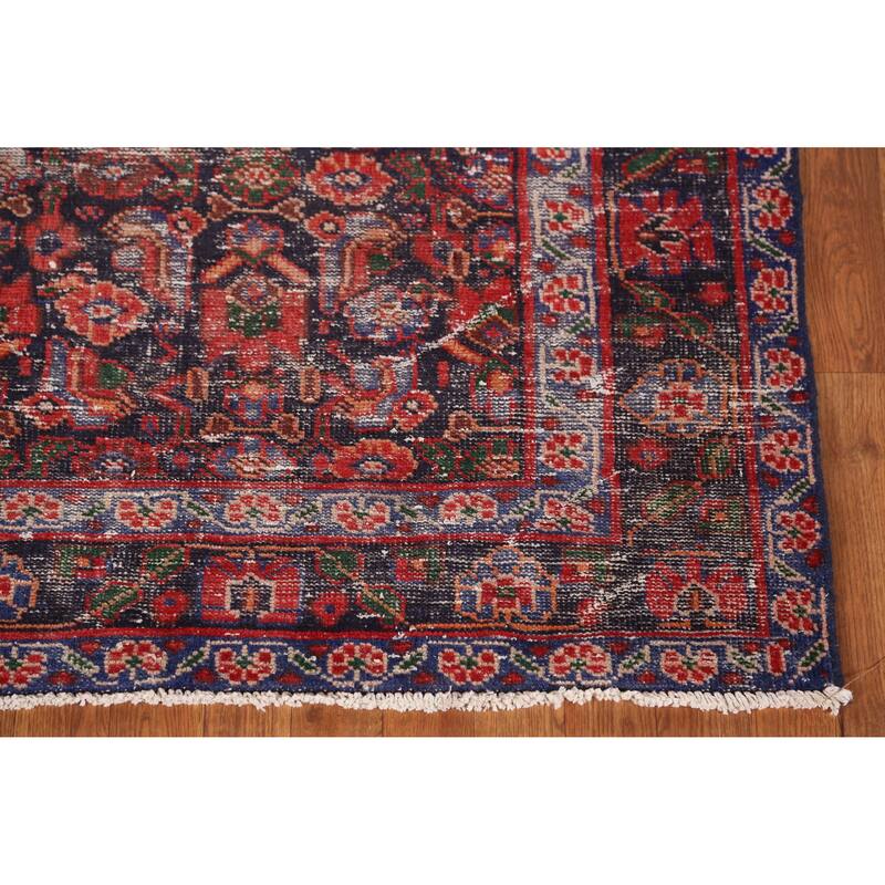 Hand Knotted Oriental 100% Wool Carpet Traditional Geometric Navy Blue & Blues Mahal Area Rug - 7' 1'' X 3' 8''