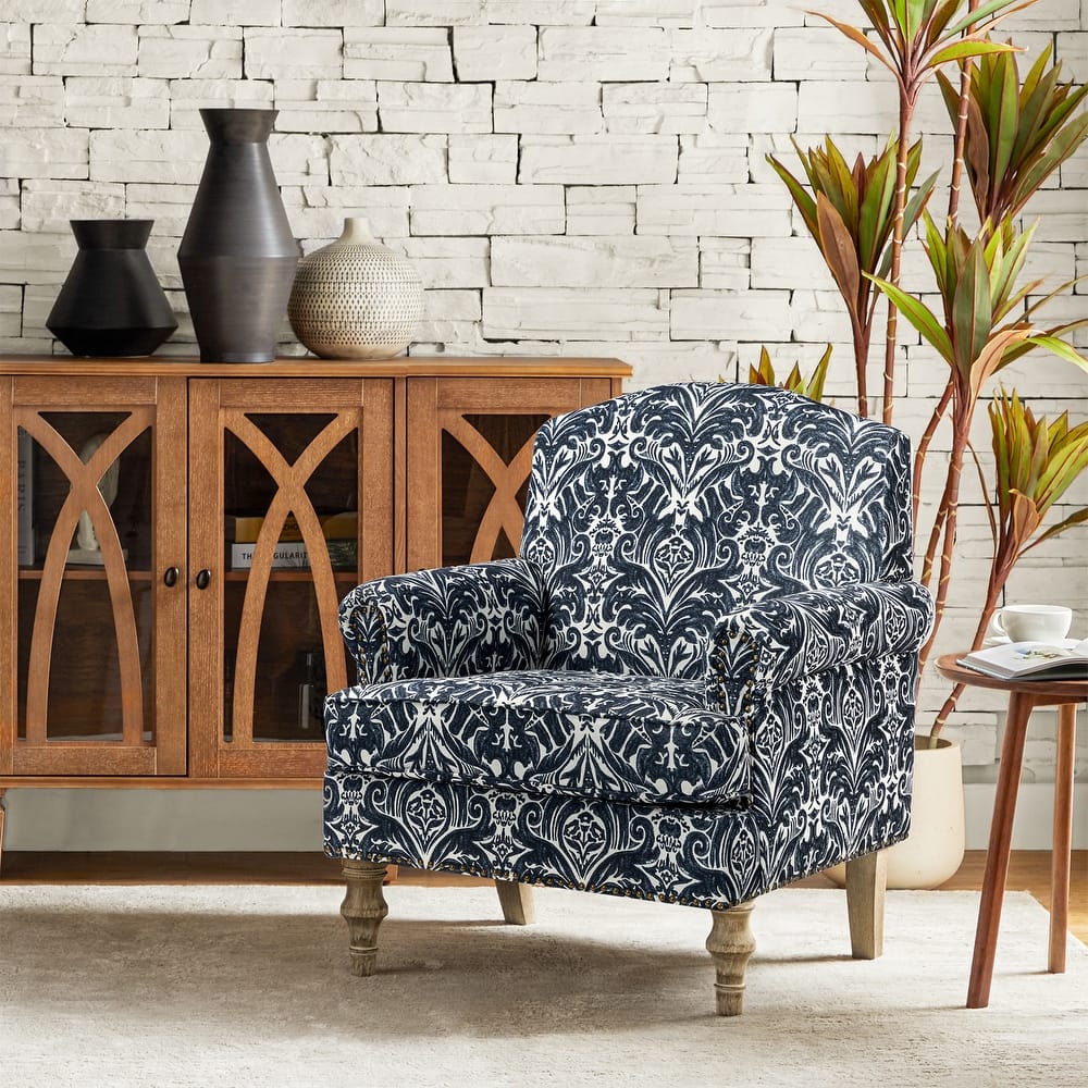 Yahweh Transitional Nailhead Floral Armchair with Round Arms by HULALA HOME