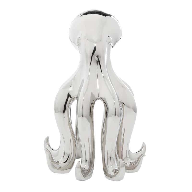 Silver Porcelain Ceramic Tall Octopus Decorative Sculpture with Long Tentacles