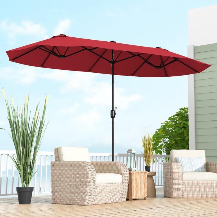 13FT Twin Table Patio Umbrella Double Sided with Crank for Outdoor Shade