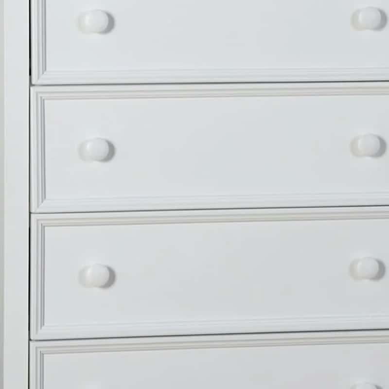 Toli Tall Dresser Chest, 5 Drawers w Round Knobs, White Solid Hardwood