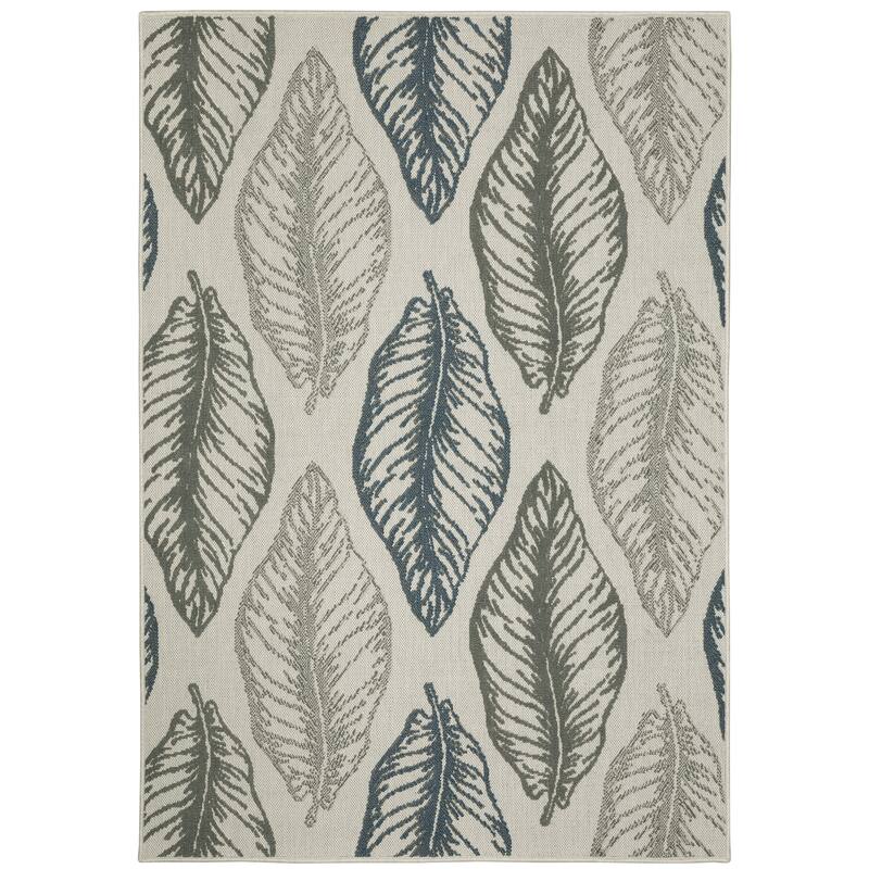 Vista Home Talcot Tropical Leaf Grey/Teal Indoor-Outdoor Area Rug - 3'3" X 5'