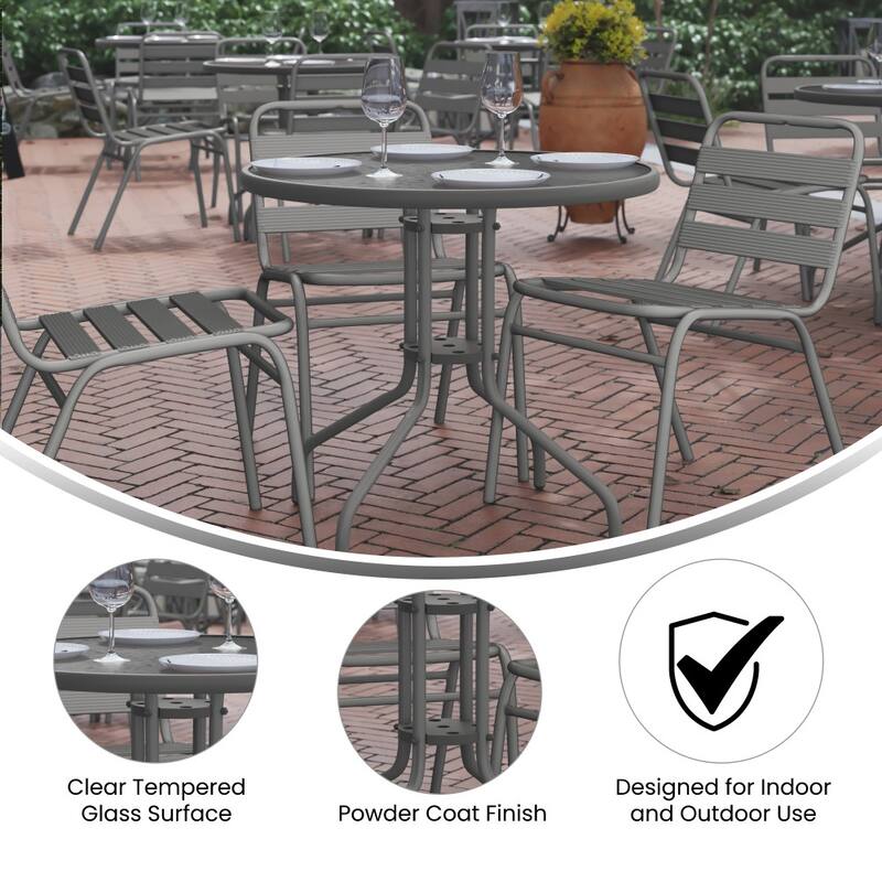 31.5" Round Tempered Glass Metal Table with Smooth Ripple Design Top