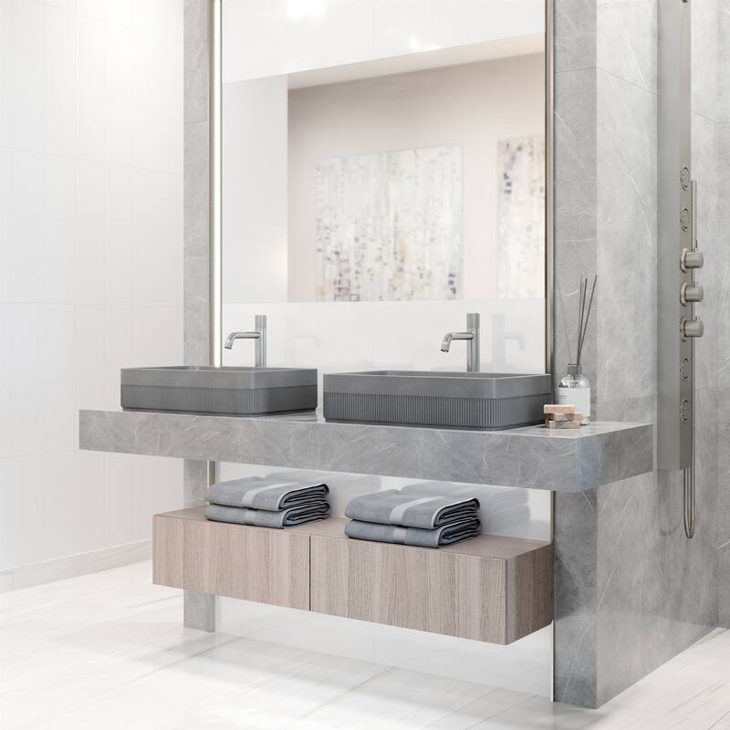VIGO Cypress 21"L x 14"W Concrete Vessel Sink and Apollo 12"H Faucet Set
