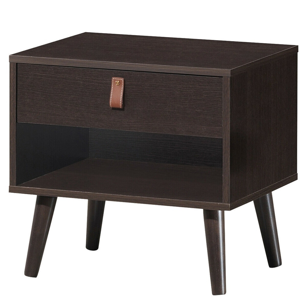 Overstock Nightstand Bedroom Table with Drawer Storage Shelf - Brown
