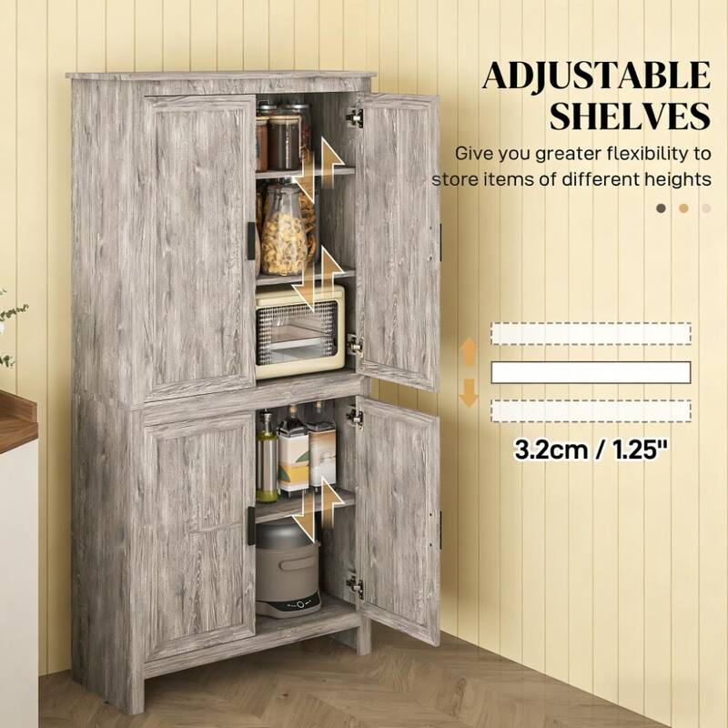 Freestanding Kitchen Pantry with Adjustable Shelves for Home Storage