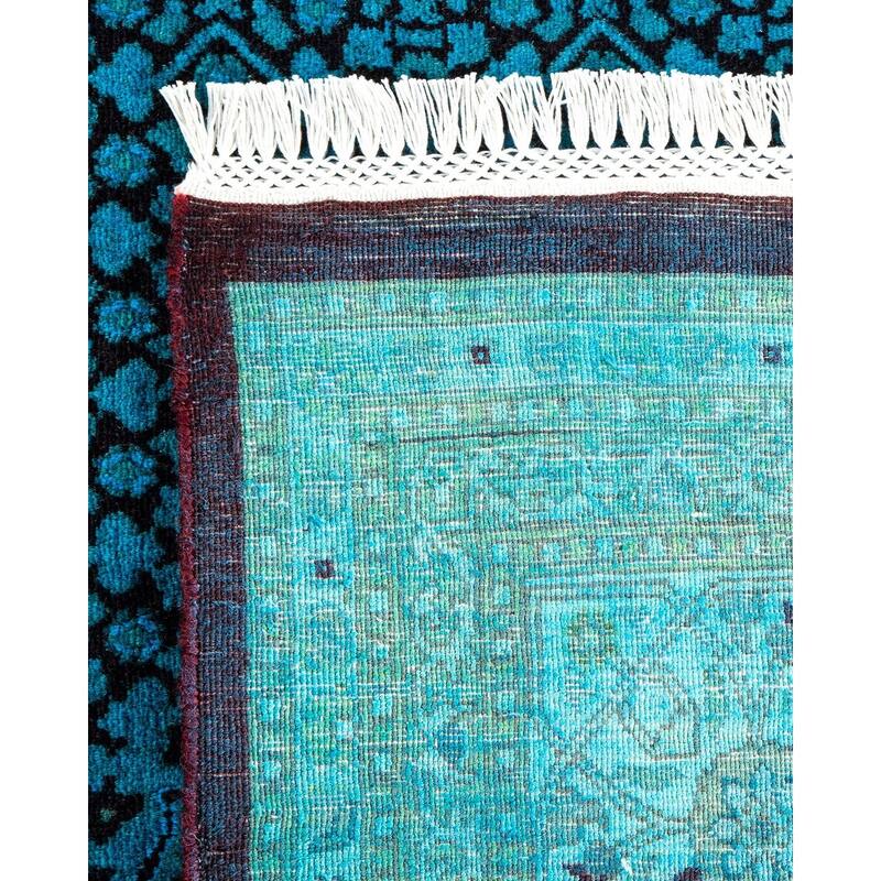 Overton Hand Knotted Wool Vintage Inspired Modern Contemporary Overdyed Blue Area Rug - 8' 1" x 10' 5"