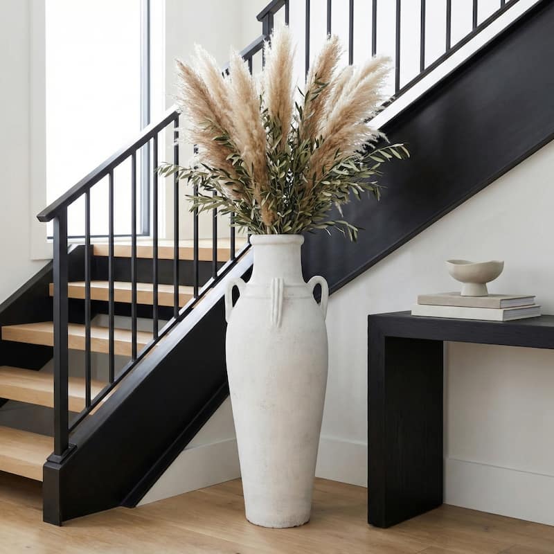 Ceramic Rustic Dual Handles Floor Vase - Ivory, 39"