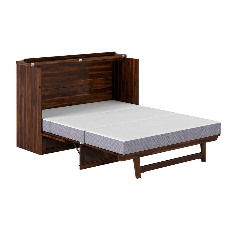 Alpine Murphy Bed Chest with Mattress, Storage Drawer, & Built-in Charger