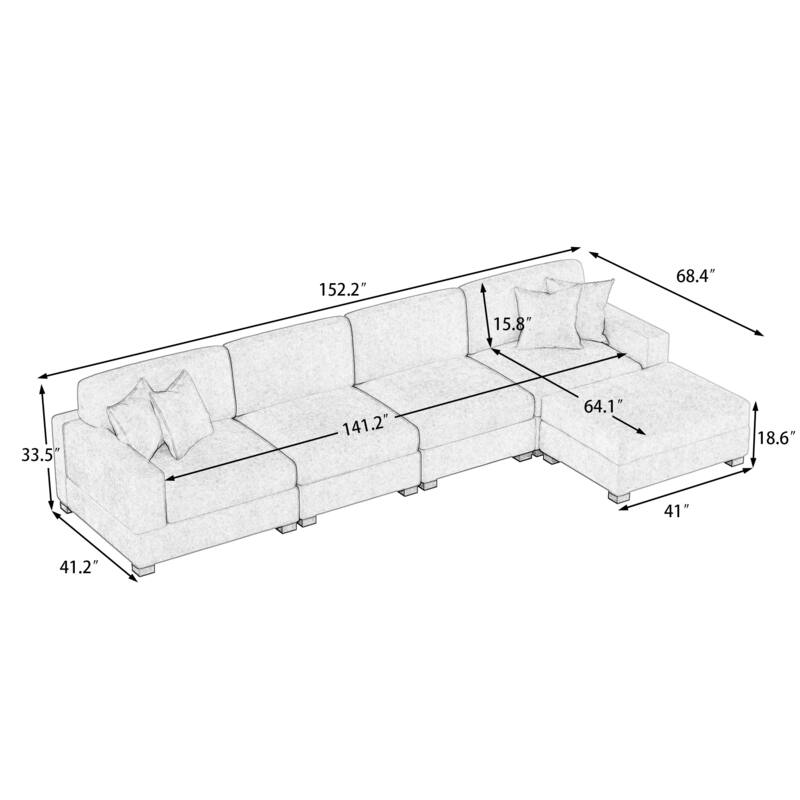 Modern Oversized Chenille Modular Sectional Sofa with Ottoman