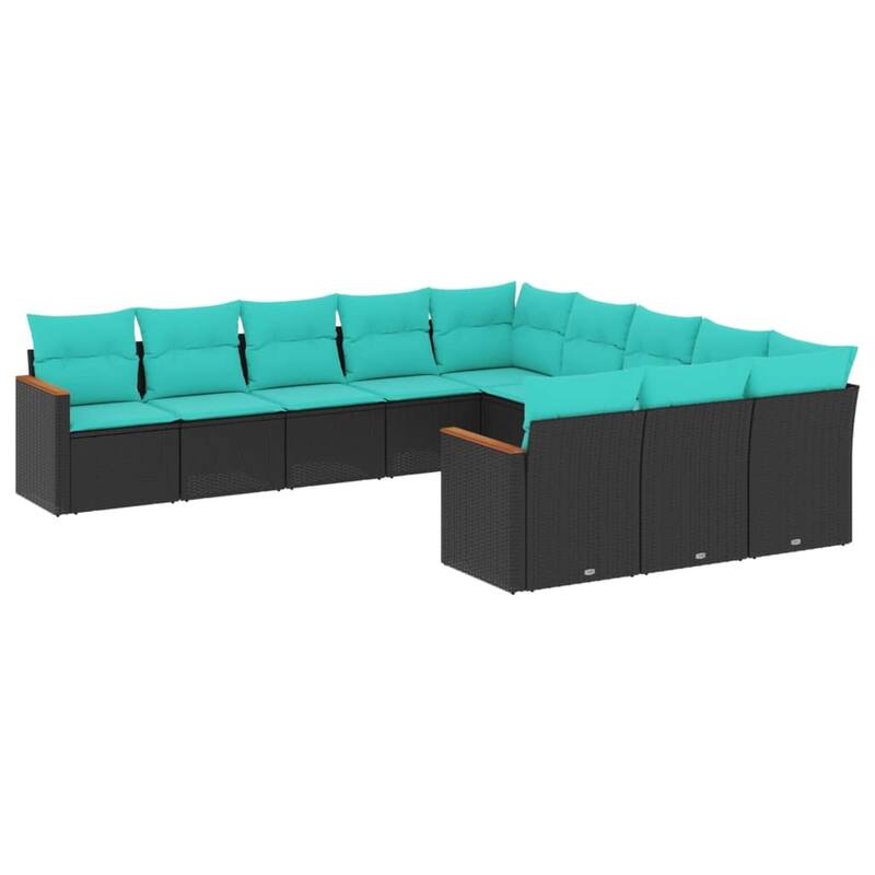 vidaXL 11 Piece Patio Sofa Set with Cushions Black Poly Rattan